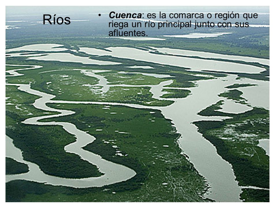 Ríos Cuenca: es la comarca o región que riega un río principal junto con sus afluentes.