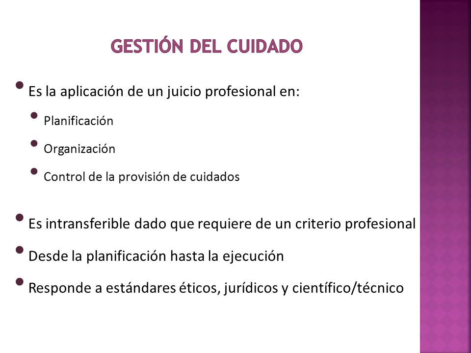 Gestión del cuidado Es la aplicación de un juicio profesional en: