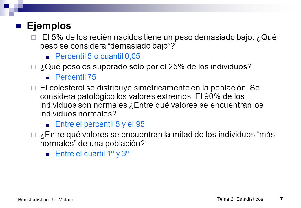 Ejemplos El 5% de los recién nacidos tiene un peso demasiado bajo. ¿Qué peso se considera demasiado bajo