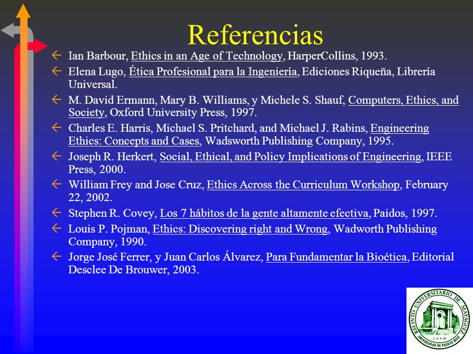 Referencias Ian Barbour, Ethics in an Age of Technology, HarperCollins,