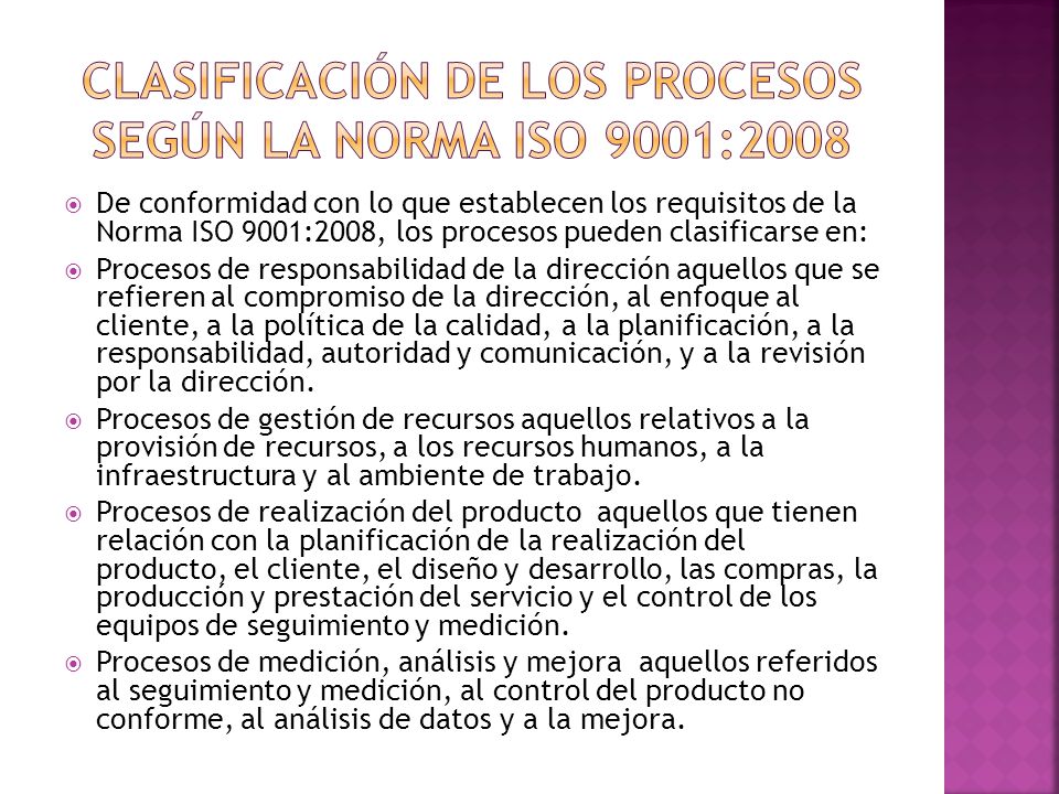 Clasificación de los procesos según la Norma ISO 9001:2008
