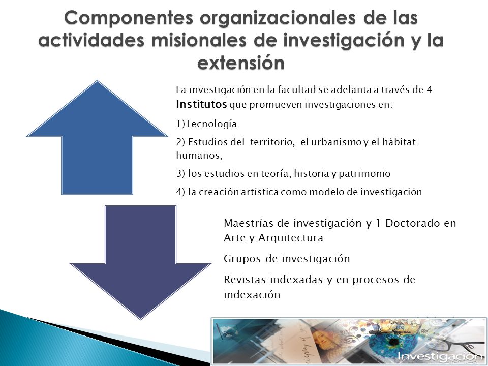 Componentes organizacionales de las actividades misionales de investigación y la extensión