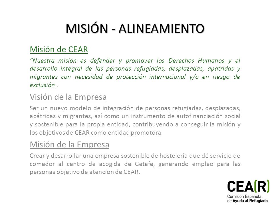 MISIÓN - ALINEAMIENTO Misión de CEAR Visión de la Empresa