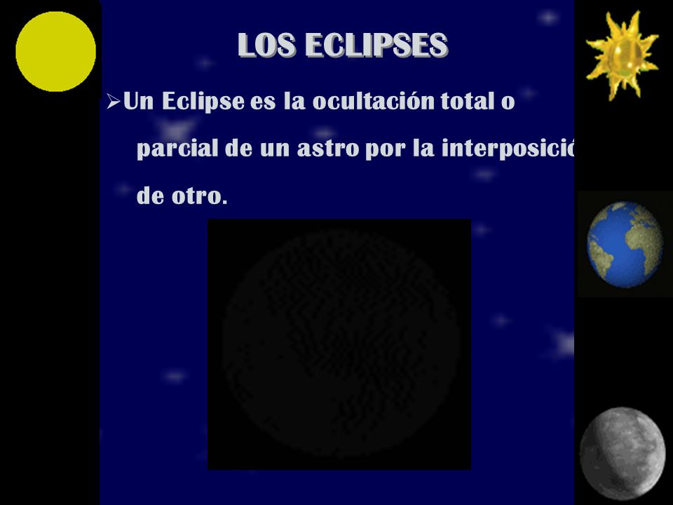 LOS ECLIPSES parcial de un astro por la interposición de otro.