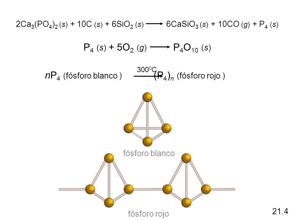 nP4 (fósforo blanco ) (P4)n (fósforo rojo )