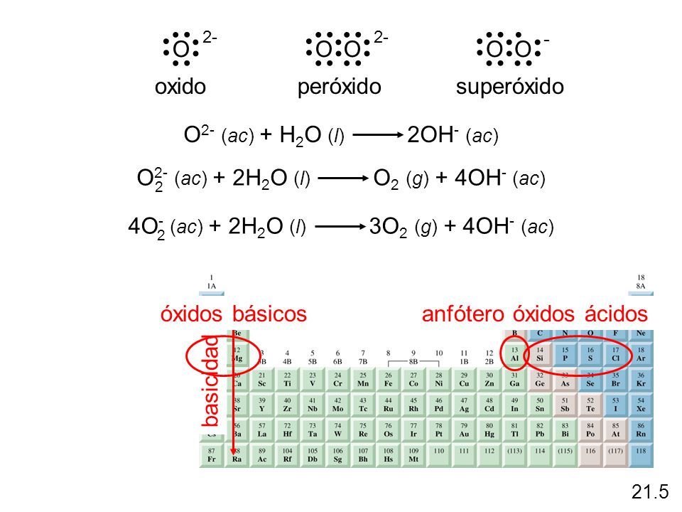 O2- (ac) + 2H2O (l) O2 (g) + 4OH- (ac)