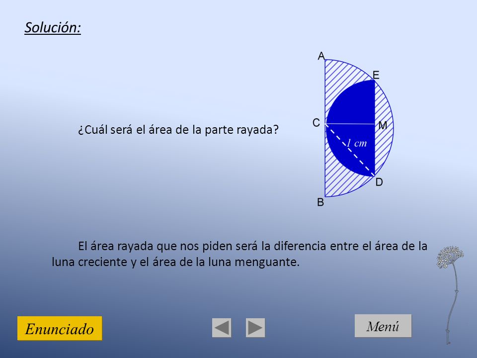 Solución: Enunciado Menú ¿Cuál será el área de la parte rayada