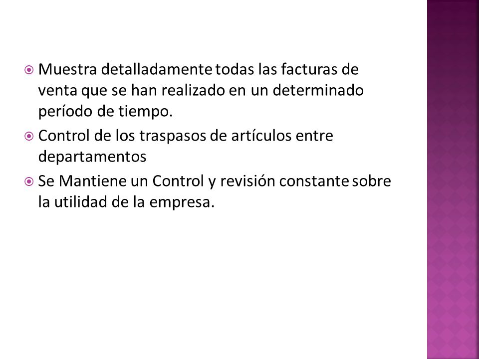 Muestra detalladamente todas las facturas de venta que se han realizado en un determinado período de tiempo.
