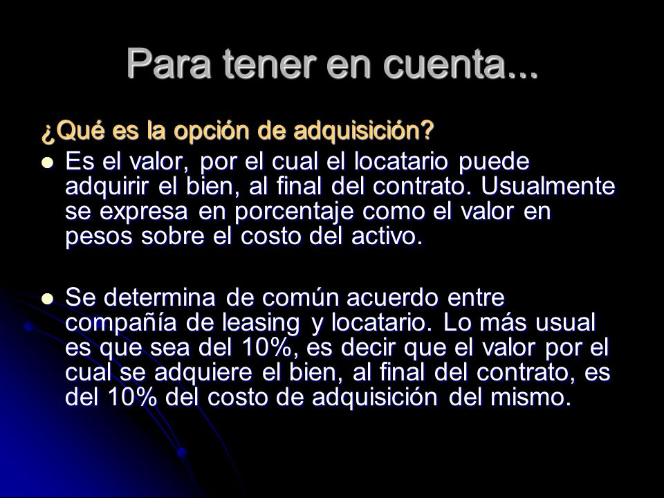 Para tener en cuenta... ¿Qué es la opción de adquisición