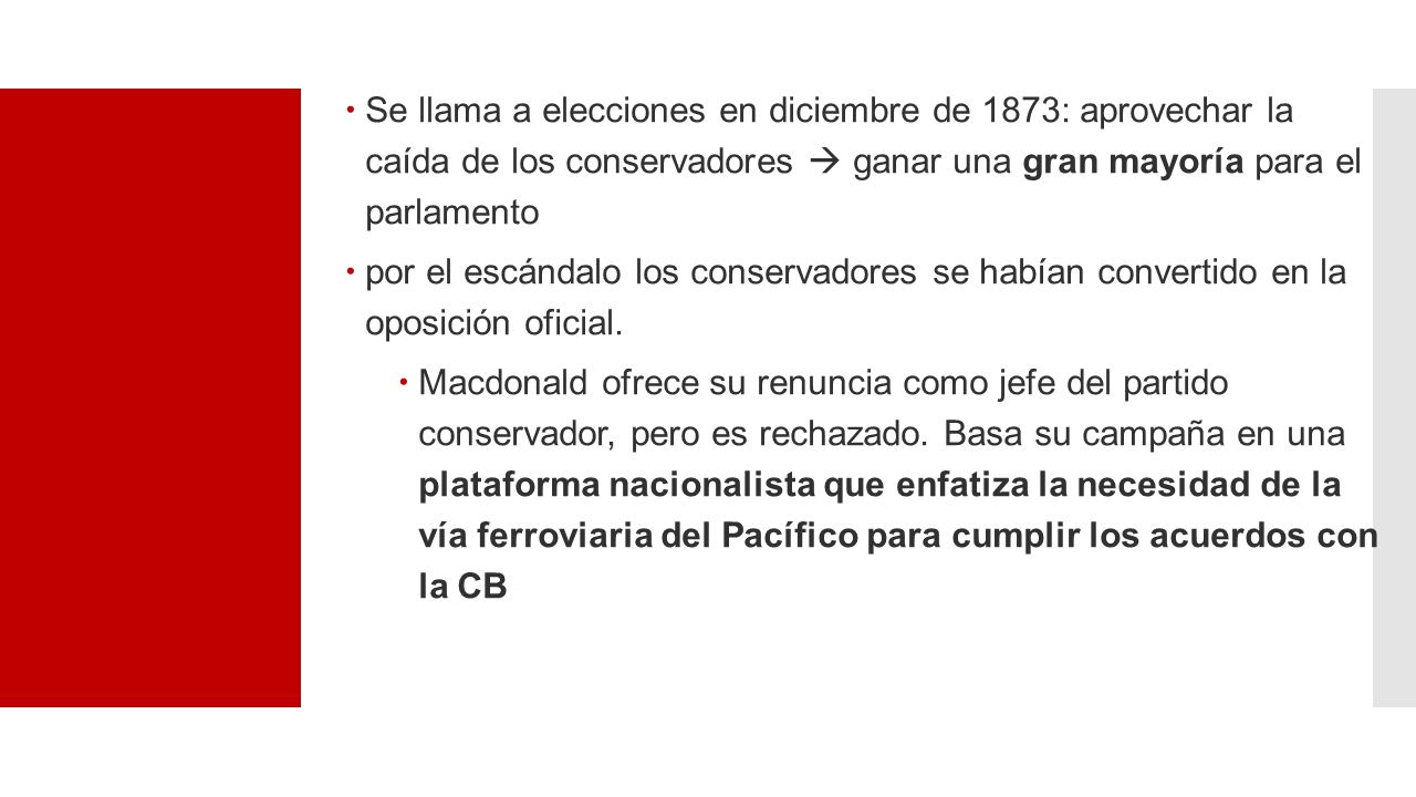Se llama a elecciones en diciembre de 1873: aprovechar la caída de los conservadores  ganar una gran mayoría para el parlamento