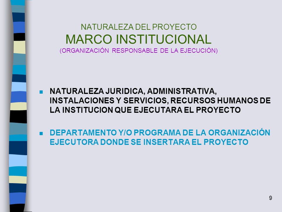 NATURALEZA DEL PROYECTO MARCO INSTITUCIONAL (ORGANIZACIÓN RESPONSABLE DE LA EJECUCIÓN)