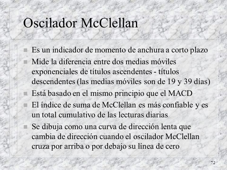 Oscilador McClellan Es un indicador de momento de anchura a corto plazo.