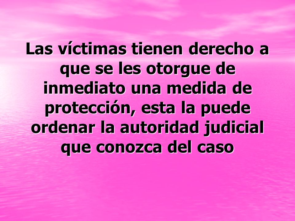 Las víctimas tienen derecho a que se les otorgue de inmediato una medida de protección, esta la puede ordenar la autoridad judicial que conozca del caso