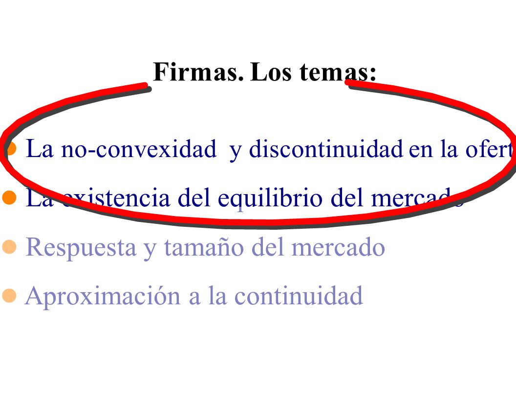 Firmas. Los temas: La no-convexidad y discontinuidad en la oferta. La existencia del equilibrio del mercado.