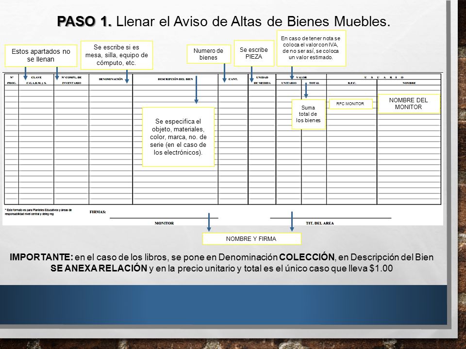 PASO 1. Llenar el Aviso de Altas de Bienes Muebles.
