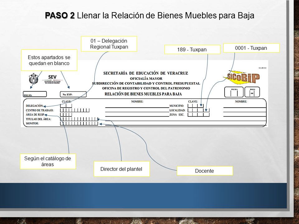 PASO 2 Llenar la Relación de Bienes Muebles para Baja