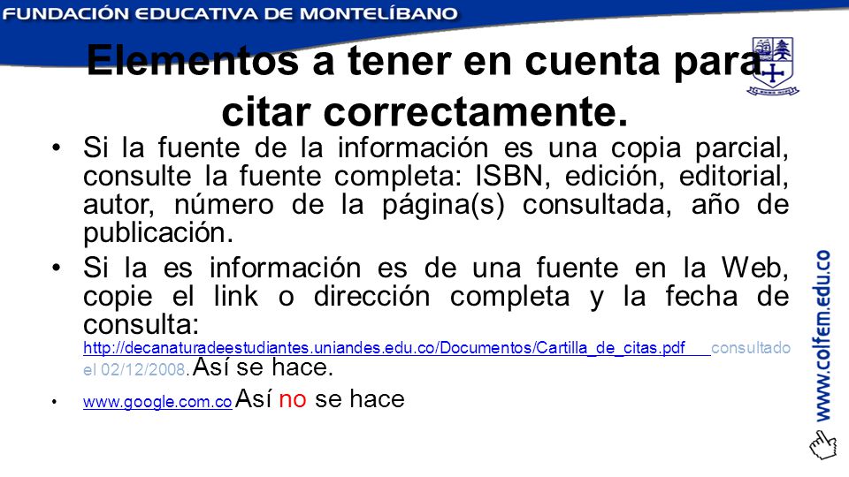 Elementos a tener en cuenta para citar correctamente.