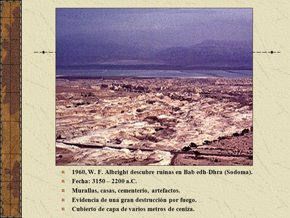 1960, W. F. Albright descubre ruinas en Bab edh-Dhra (Sodoma).
