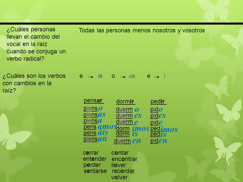 o o o as es es a e e amos imos imos áis is ís an en en