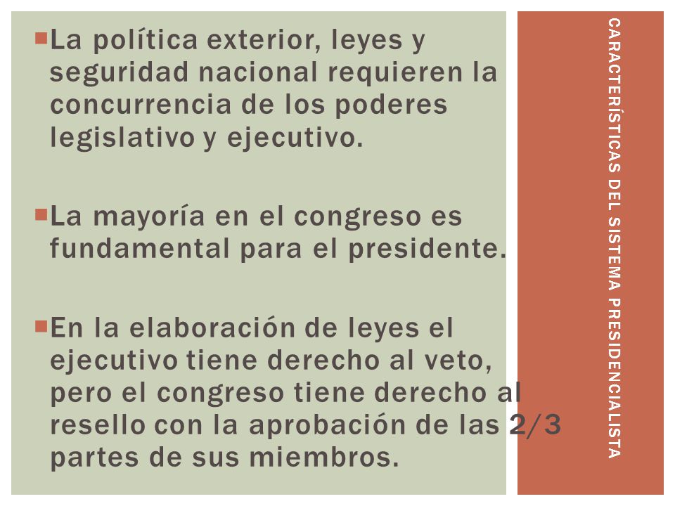 Características del sistema presidencialista