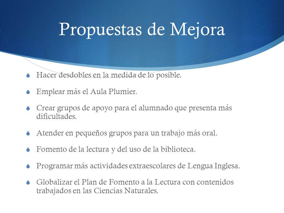 Propuestas de Mejora Hacer desdobles en la medida de lo posible.