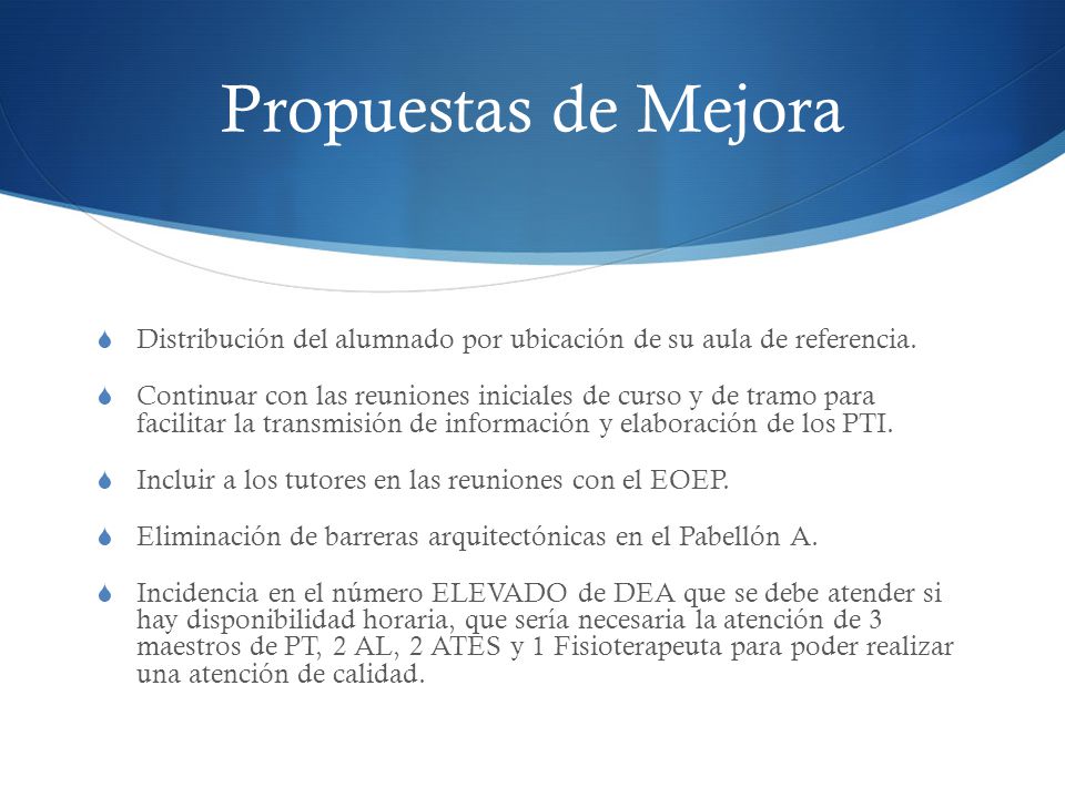 Propuestas de Mejora Distribución del alumnado por ubicación de su aula de referencia.