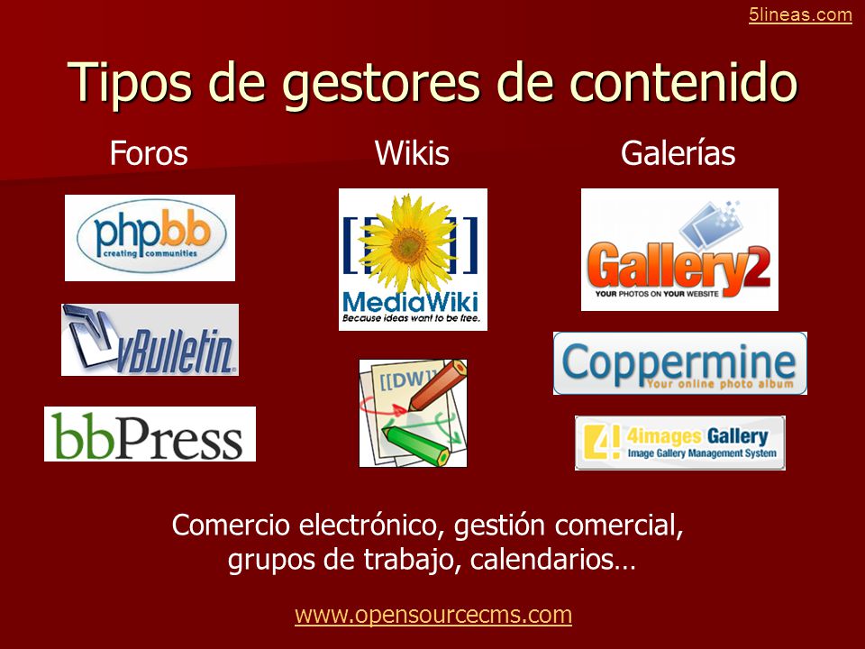 Tipos de gestores de contenido