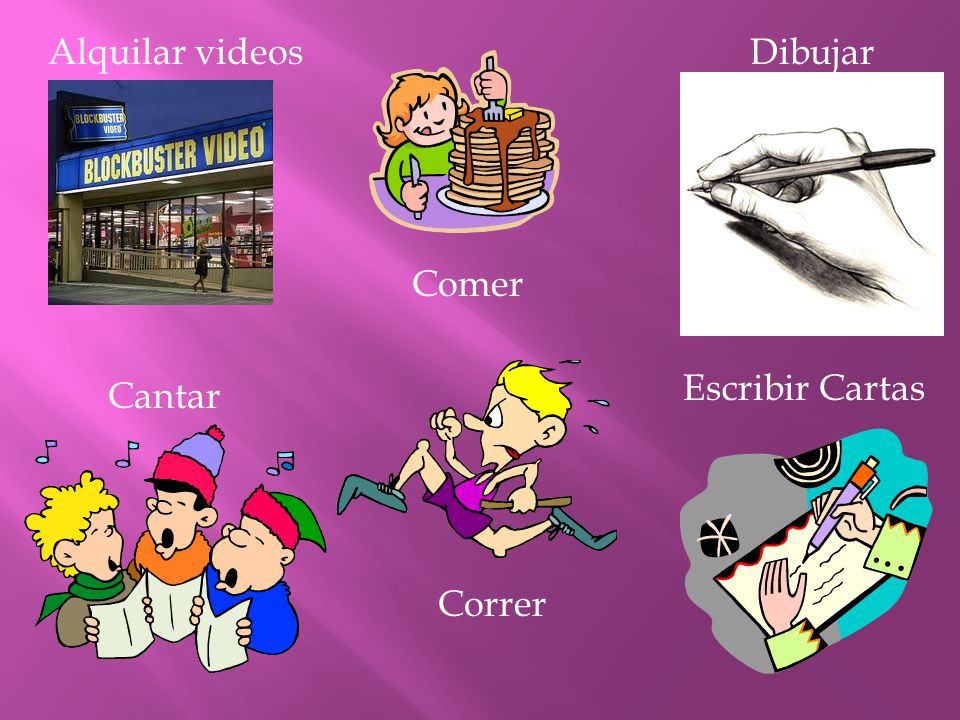 Alquilar videos Dibujar Comer Escribir Cartas Cantar Correr