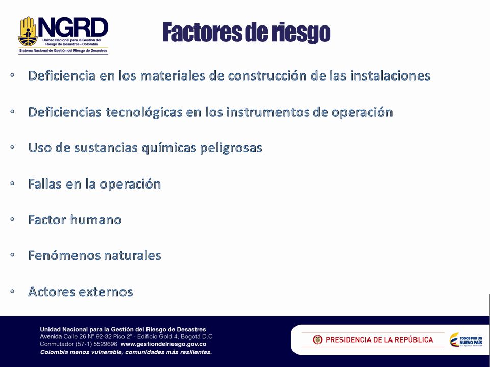 Factores de riesgo 17/04/2017. Deficiencia en los materiales de construcción de las instalaciones.