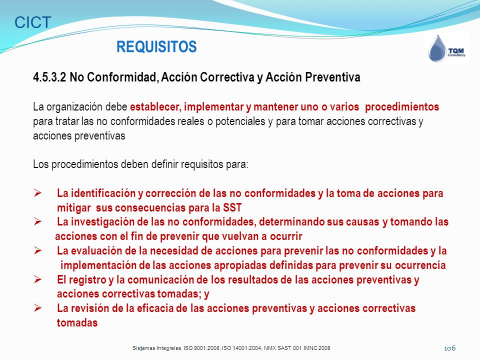 CICT REQUISITOS No Conformidad, Acción Correctiva y Acción Preventiva.