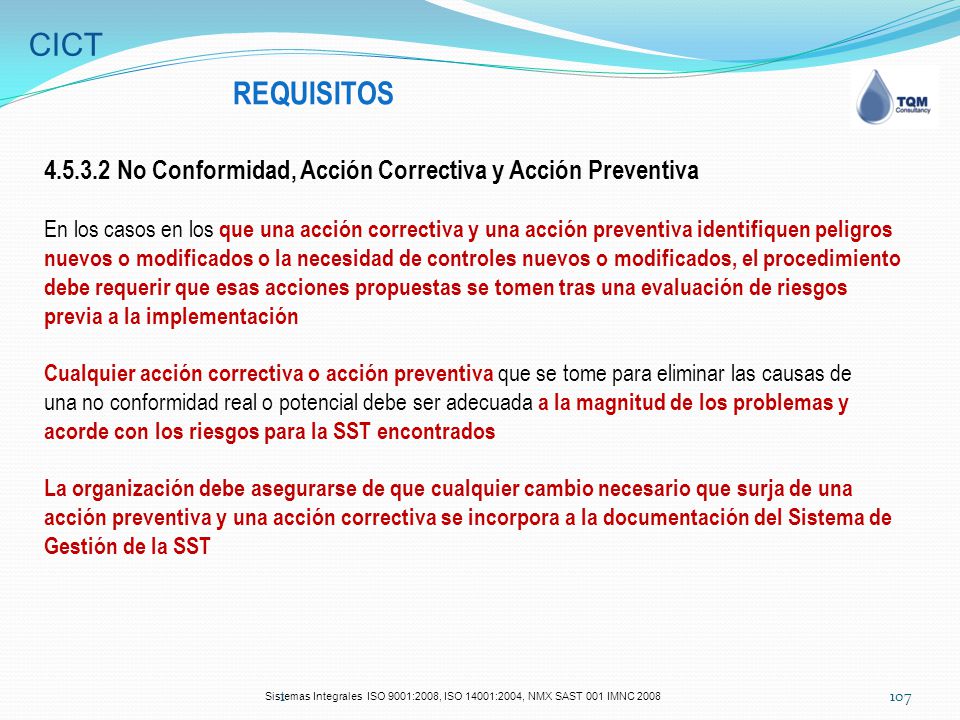 CICT REQUISITOS No Conformidad, Acción Correctiva y Acción Preventiva.