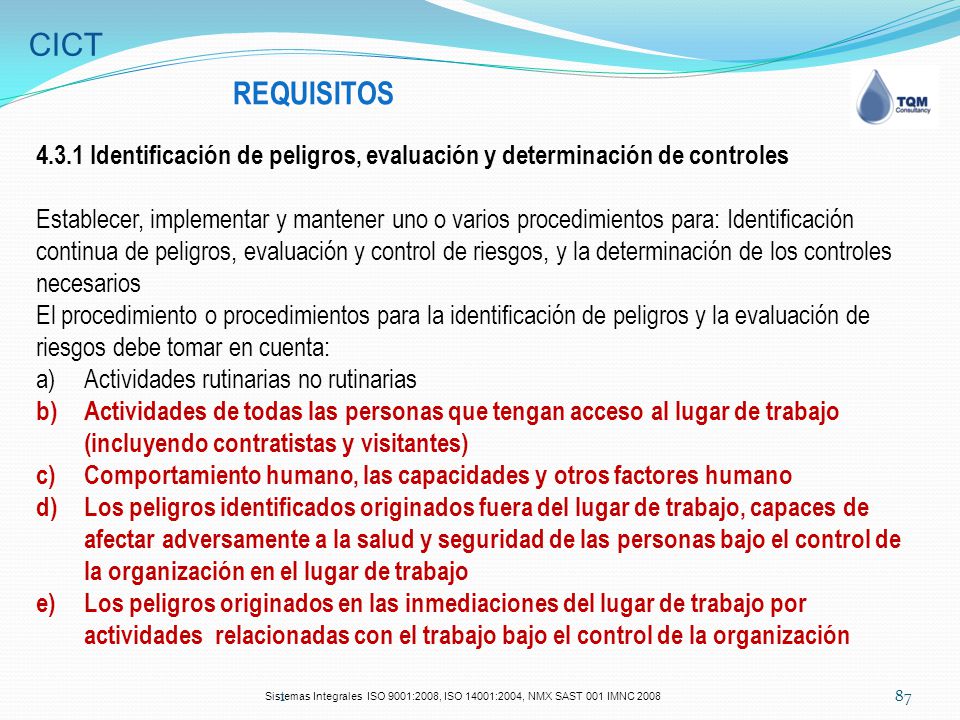 CICT REQUISITOS Identificación de peligros, evaluación y determinación de controles.