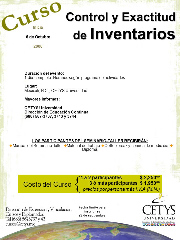 { Costo del Curso 3 ó más participantes $ 1,950ºº