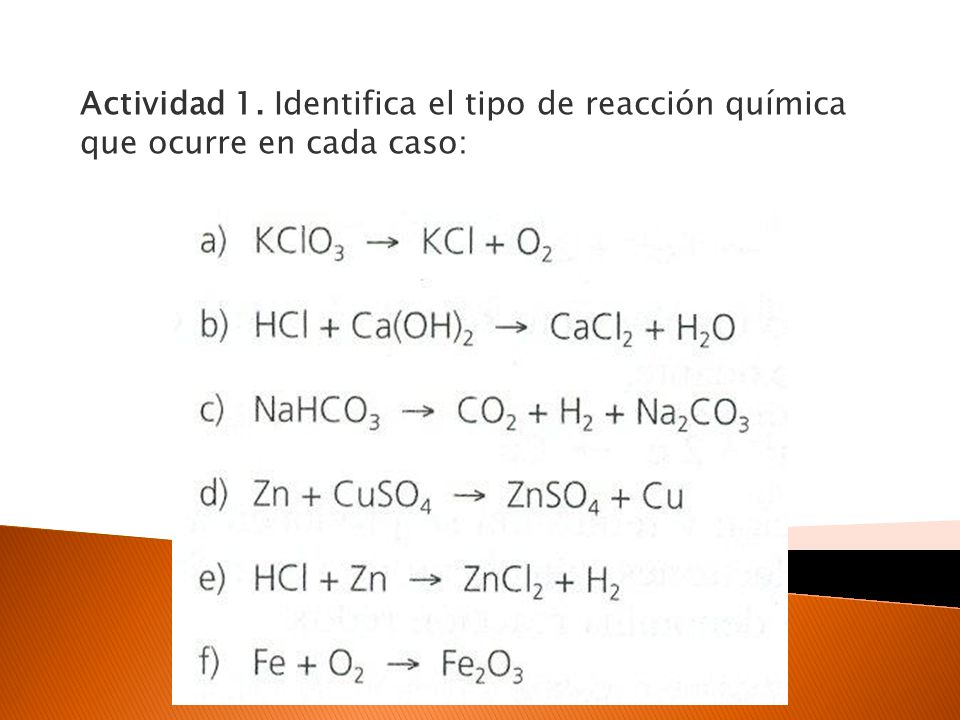 Actividad 1. Identifica el tipo de reacción química que ocurre en cada caso: