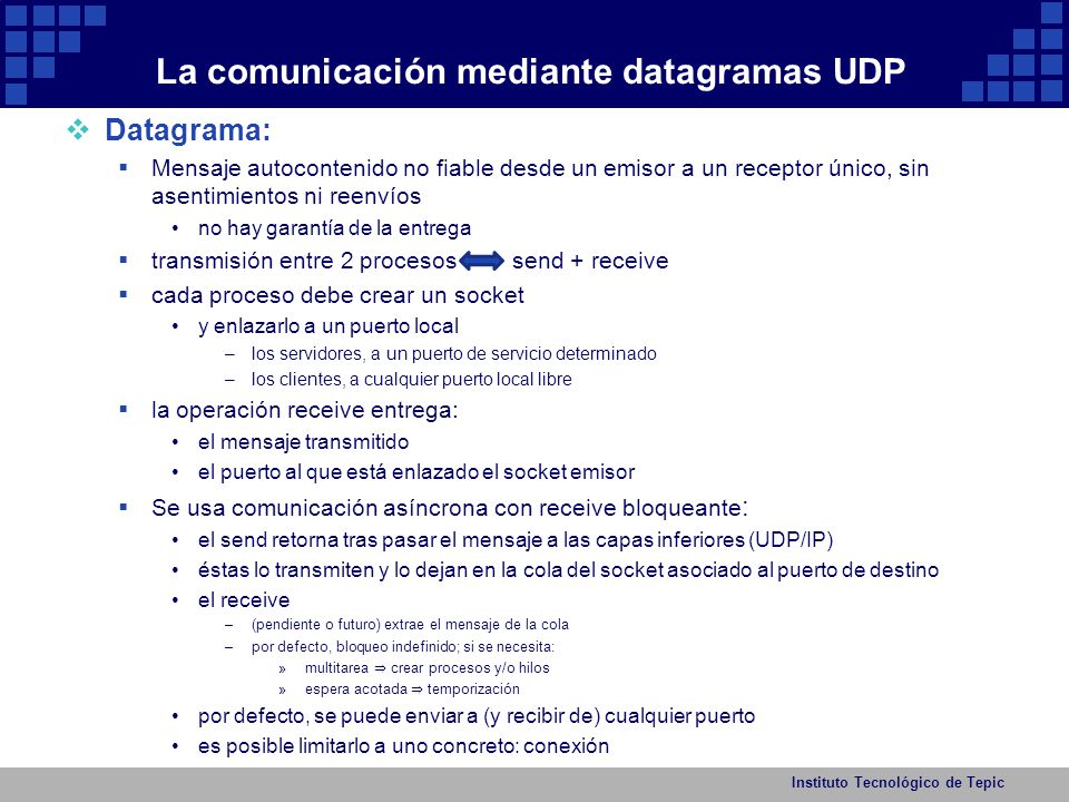 La comunicación mediante datagramas UDP
