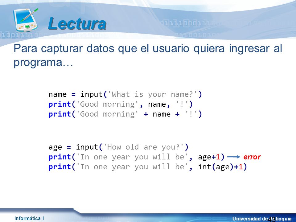 Lectura Para capturar datos que el usuario quiera ingresar al programa…