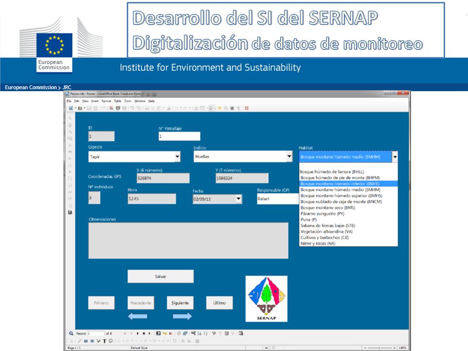 Desarrollo del SI del SERNAP Digitalización de datos de monitoreo