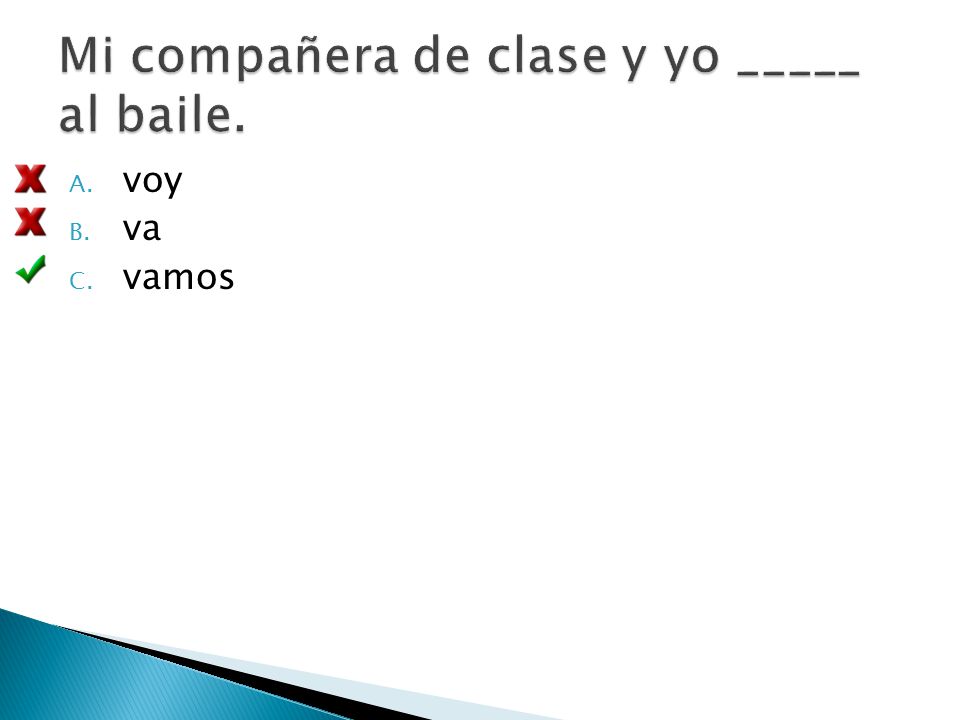 Mi compañera de clase y yo _____ al baile.