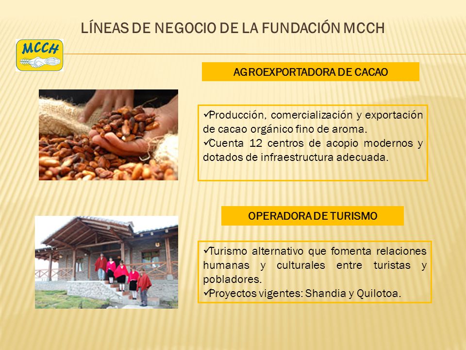 LÍNEAS DE NEGOCIO DE LA FUNDACIÓN MCCH AGROEXPORTADORA DE CACAO