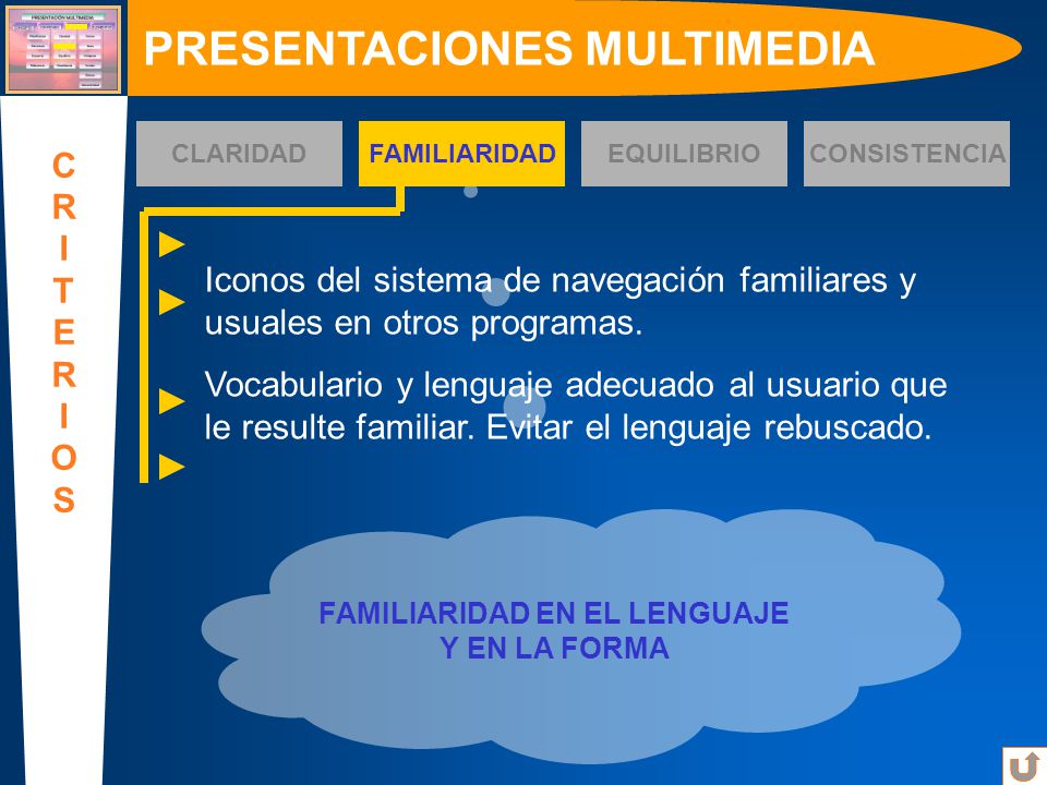 PRESENTACIONES MULTIMEDIA FAMILIARIDAD EN EL LENGUAJE Y EN LA FORMA