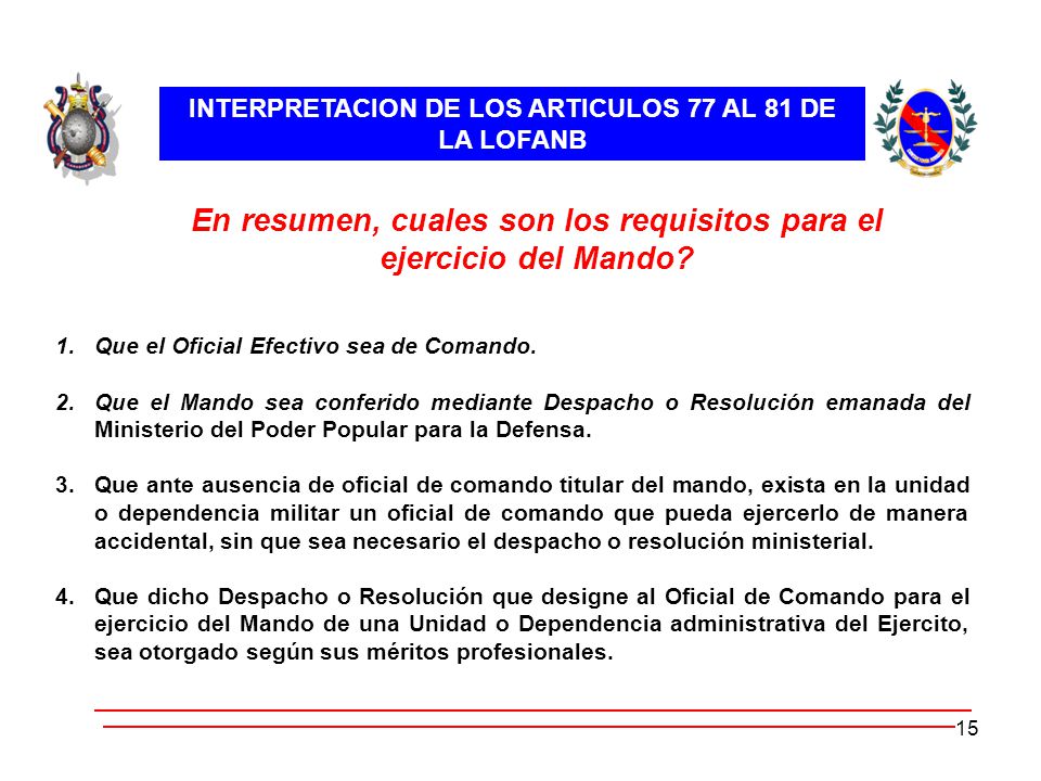 En resumen, cuales son los requisitos para el ejercicio del Mando