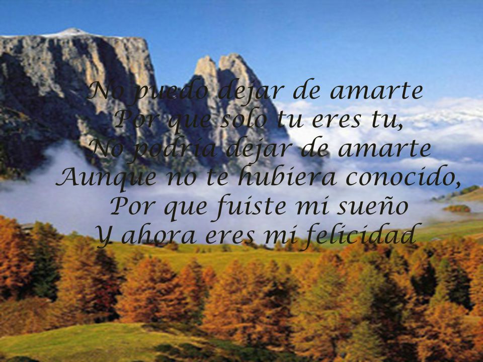 No puedo dejar de amarte Por que solo tu eres tu,