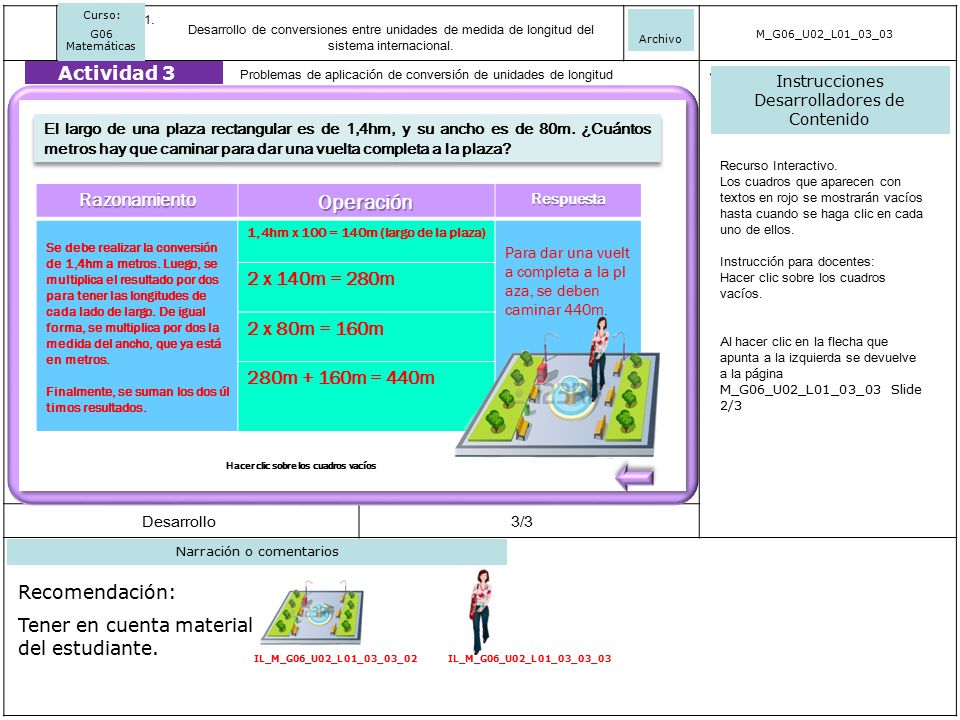 Operación Actividad 3 Razonamiento 2 x 140m = 280m 2 x 80m = 160m