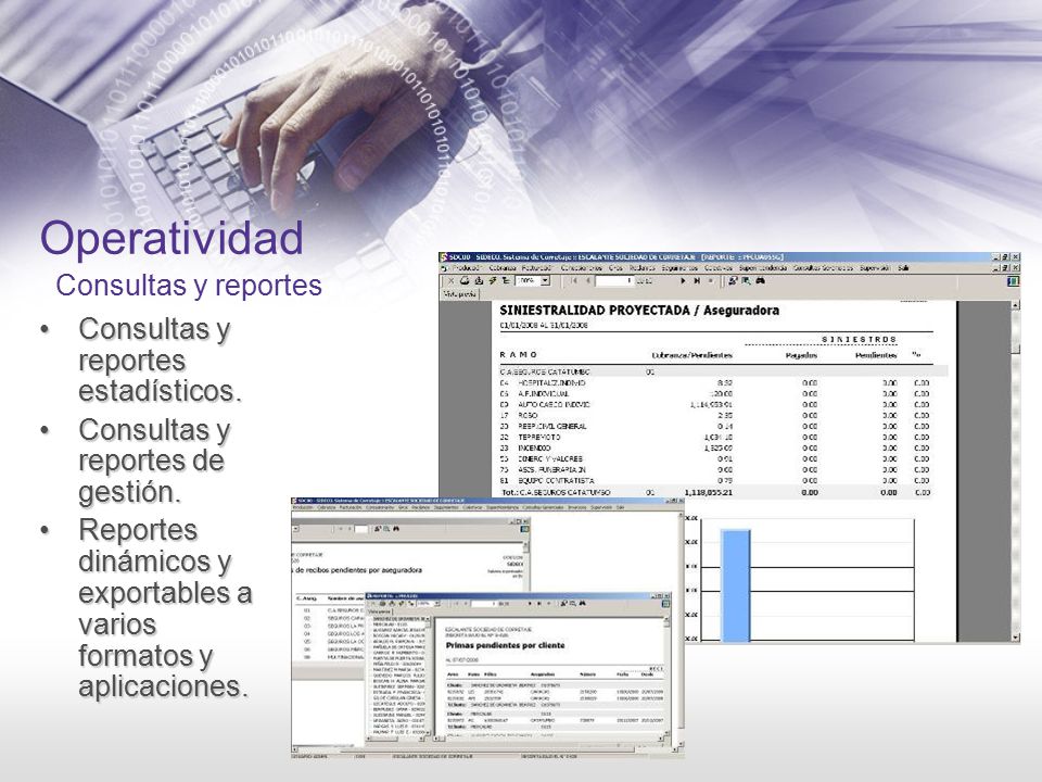 Operatividad Consultas y reportes Consultas y reportes estadísticos.