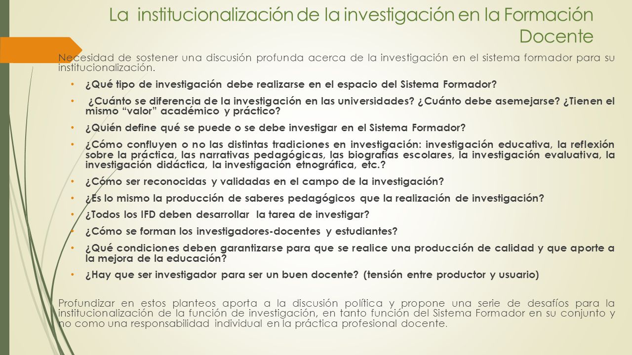 La institucionalización de la investigación en la Formación Docente