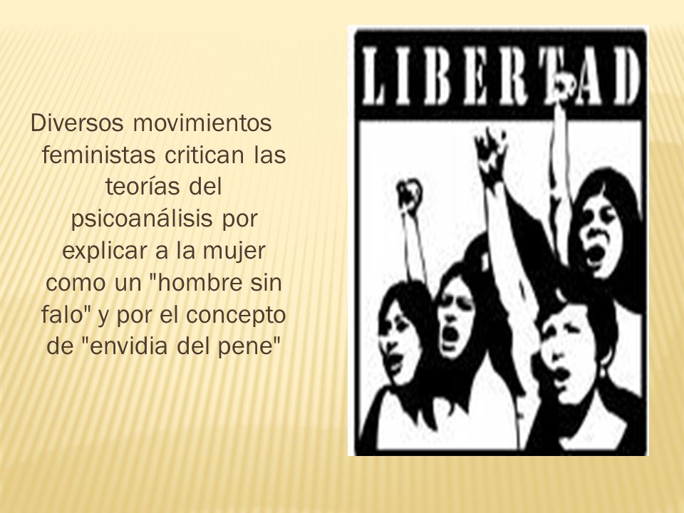 Diversos movimientos feministas critican las teorías del psicoanálisis por explicar a la mujer como un hombre sin falo y por el concepto de envidia del pene