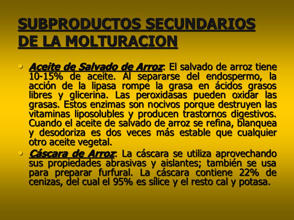 SUBPRODUCTOS SECUNDARIOS DE LA MOLTURACION
