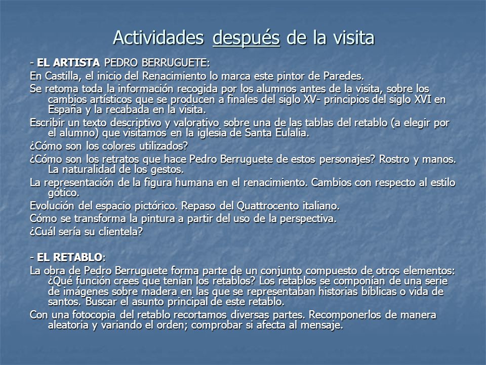 Actividades después de la visita