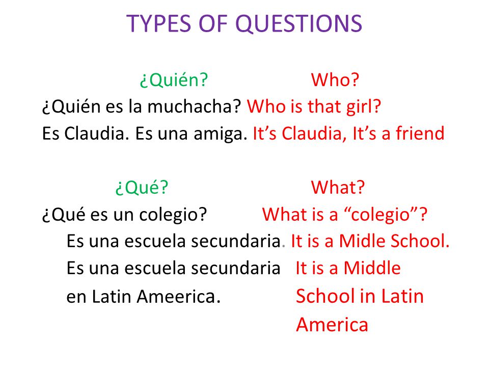 TYPES OF QUESTIONS America ¿Quién Who