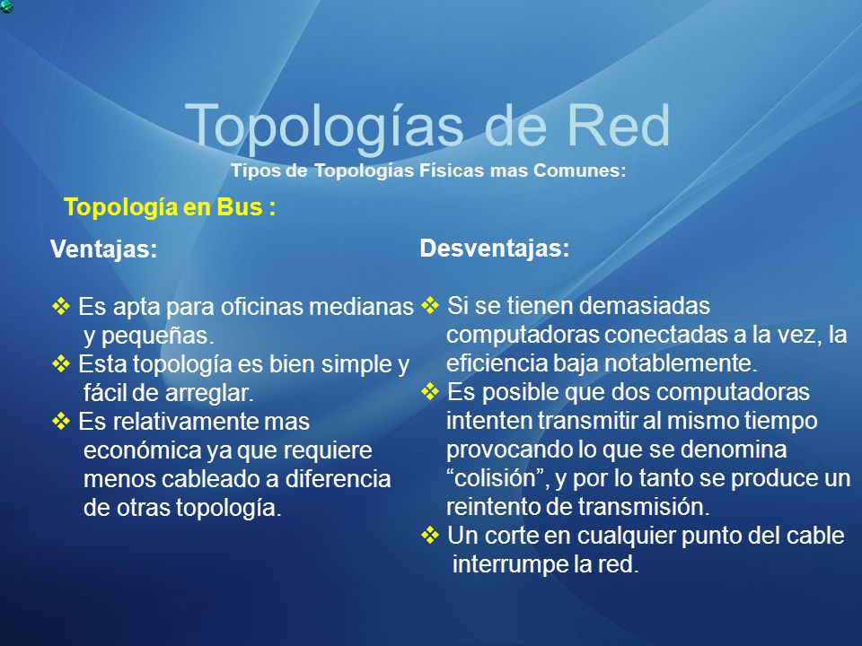 Topologías de Red Tipos de Topologías Físicas mas Comunes: